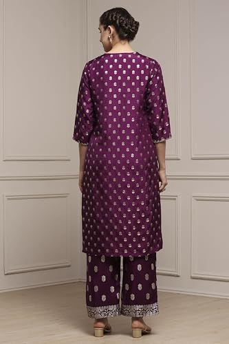 Biba Women Purple Viscose Gathered Yarndyed Suit Set_42