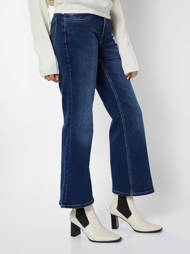 Max Women Washed Kick Flare Jeans(Blue_34)