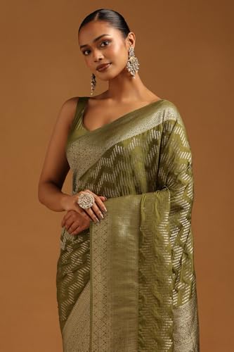 Soch Womens Olive Georgette Zari Woven Saree