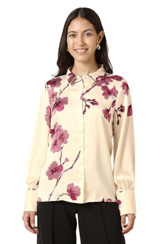 Women Beige Print Long Sleeves Shirt