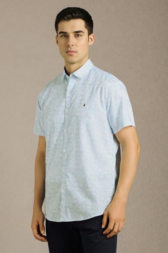 Men White Print Half Sleeves Casual Shirt
