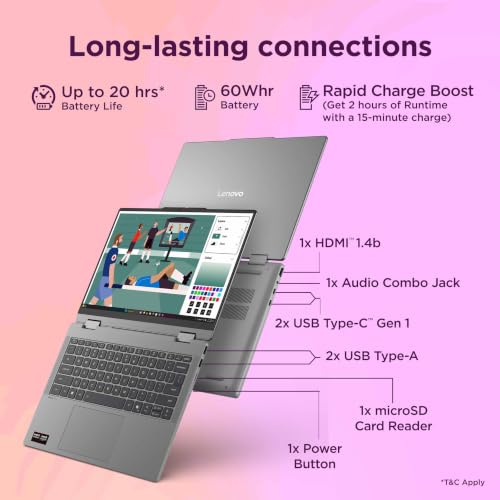 Lenovo IdeaPad 5 2-in-1 AMD Ryzen 7 445 (16GB RAM/512GB SSD/14 (35.5cm)/WUXGA IPS/Copilot+PC/Windows 11/MS 365 Basic+Office 2024/Lenovo Pen Gen 2/Grey/1.54Kg), 83UH000HIN Convertible Laptop