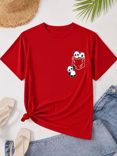 Jawdrobe Women's Graphic Printed T-Shirt Soft Cotton Blend Tee for Everyday Style | Oversized Fit Half Sleeve Printed Round Neck T-Shirt for Women (t-Shirt-Panda-red-m)