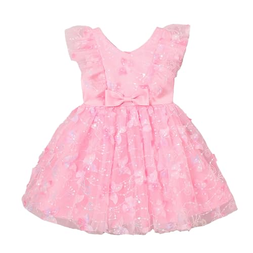 Hopscotch Girls Pink Short Sleeves Bow Applique Sequined Dress for Age (3-4 Years)