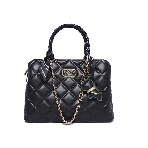 Akiki London Women's Waterloo 13 Satchel Handbag|Quilted Pattern|comes with Scarf and Dog Charm|Metal Detailling|Premium Office Handbag for Women