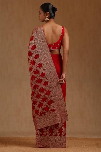Soch Womens Red Georgette Embroidered Saree With Zari