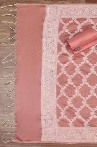 BIBA Women Peach Cotton Unstitched Suit Set_FREE SIZE