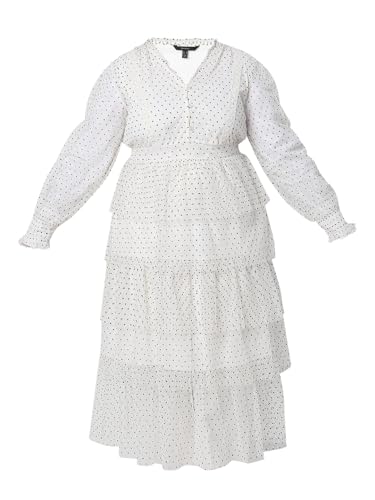 VERO MODA Women Polka Dots White Polyester Midi Length Fit and Flare Dress