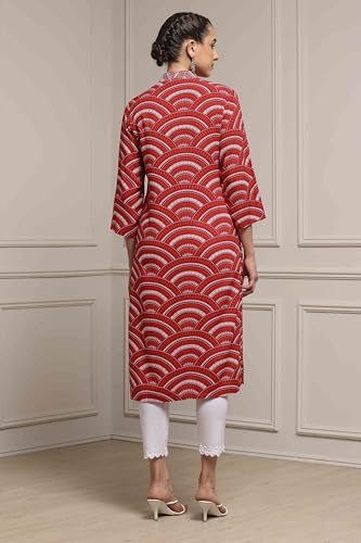 Biba Women Red Viscose Rayon Straight Kurta_38