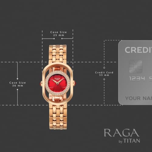 Titan Raga Paris with Love Quartz Analog 3Hands Display Red/Mirror Polished dial with Embossed Pattern Dial Rose Gold Stainless Steel Strap Watch for Women - 2839WM01