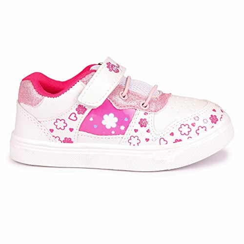 Myau Girls' White Sparkly Printed Shoes - Stylish and Comfortable Footwear for Your Little Princess (White/Pink, Numeric_6)