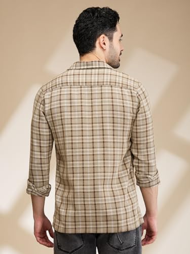 Being Human Olive Stone Coloured Men Shirts (Size: L)-BHMLS24559-OLIVE STONE