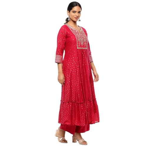 BIBA Women Cotton Printed Kurta Sets (SKDAPSARA9953AW24FUS_Fuchsia, XL