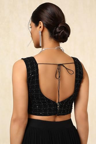 Soch Womens Black Georgette Padded Blouse with Beads and Stones