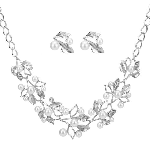 Peora Silver Plated Peal Leaf Nature Inspired Necklace Earring Set for Women & Girls
