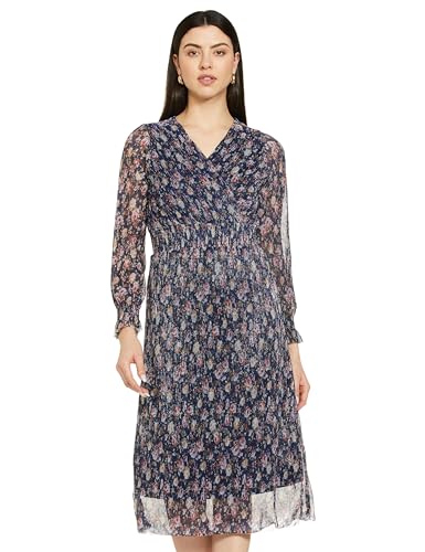 AND Women's Polyester Floral Ankle Length Dress (EE23AB053DRK178_Navy_10)