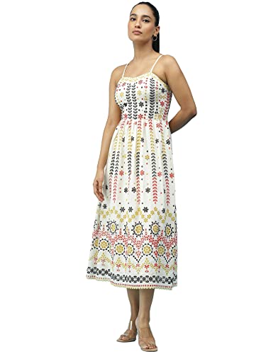 Label RITU KUMAR White Embroidered Strappy Midi Dress