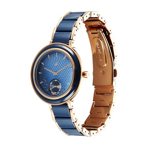 Fastrack Oceanyx - Ceramic Quartz Blue Round Dial Women's Watch | Brass Solid Links Material | Multi Color Band - 6315KD01