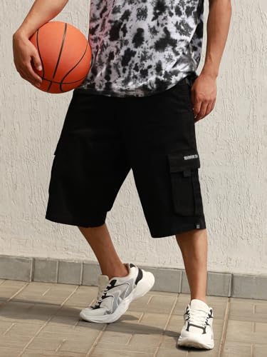 Hubberholme Black Cotton Regular Fit Mid-Rise Knee Length Shorts