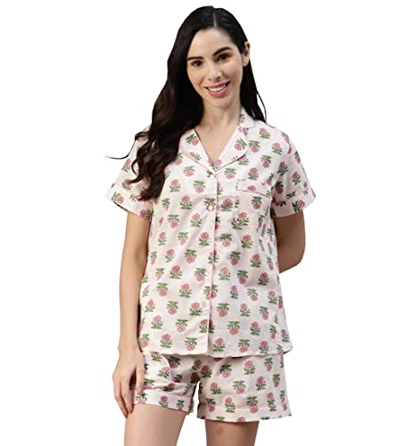 Divena Baby pink Cotton Floral Print Night Suit
