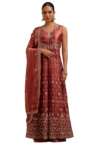 Soch Womens Onion Pink Fendi Embroidered Suit Set With Sequins