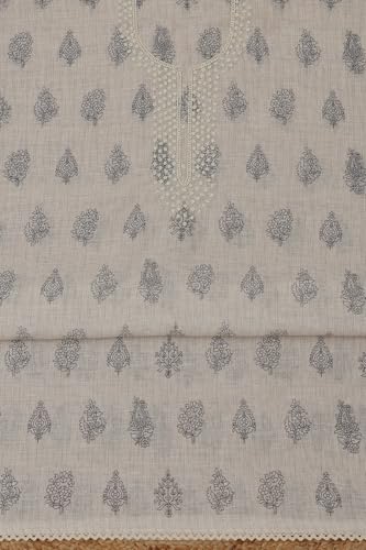 Soch Womens Black Linen Floral Dress Material With Hand Embroidery and Bead Details