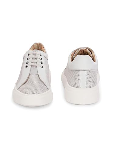 HITZ Men's White Leather Casual Lace Up Sneaker - UK 7