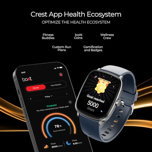 boAt Ultima Regal w/ 2.01”(5.10 cm) Crystal-Clear AMOLED Display, 1000 NITS Brightness,Premium Metal Body, Functional Crown, 100+ Sports Modes, Fitness Smart Watch for Men & Women (Sapphire Blue)