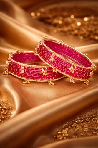 Shining Diva Fashion 16 Pcs Traditional Stylish Glass Ghungroo Kashmiri Bangles Set for Women & Girls (rrsd17374b_2.4_17387b_2.4) (Ruby Pink)