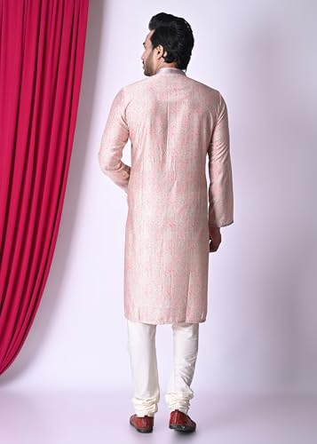 sajindia Men’s Traditional Kurta | Elegant Ethnic Wear for Men | Comfortable Fabric | Festivals, Weddings & Celebrations | Style 94 Pink