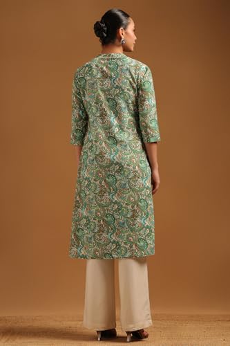 Soch Womens Teal Green Cotton Flex Botanical Kurta