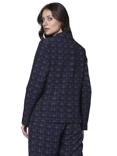 VERO MODA Women Checkered Polyester Blend Navy Blue Blazer