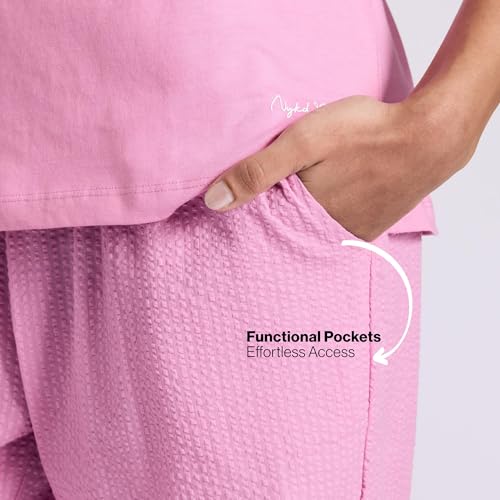 NYKD Essential Cotton Pyjama Coord Set with Crew Neck Cotton Knit Tee Nys943 Pink Seer