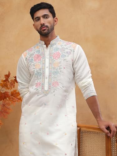 Jompers Silk Blend Embroidered Kurta (White, S)