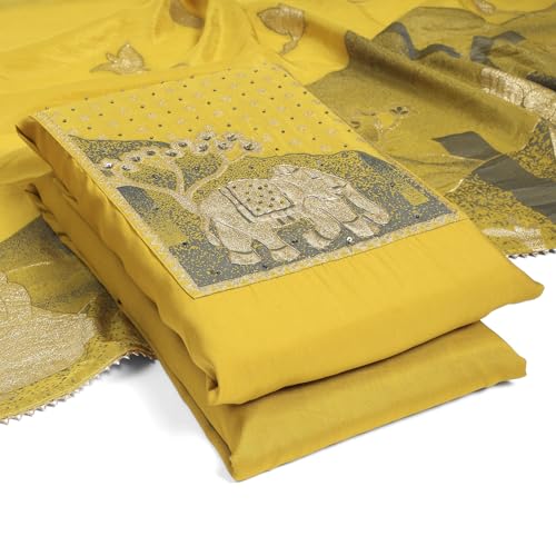 Biba Women Mustard Modal Unstitched Suit Set_Free Size