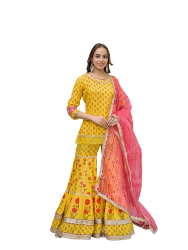 Divena Yellow Muslin Kurti Sharara with Dupatta