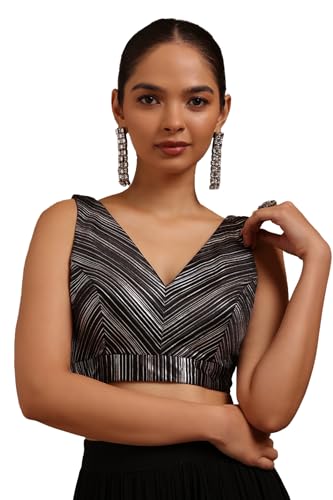 Soch Womens Black Satin Striped Padded Blouse
