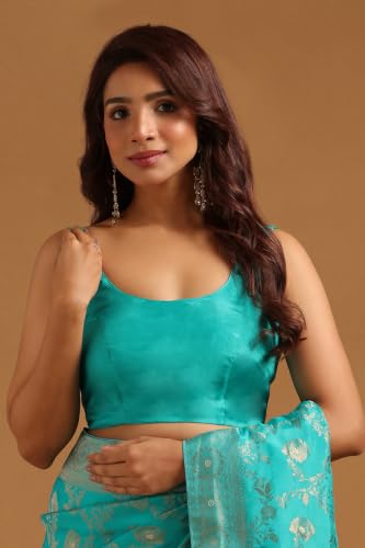 Soch Womens Turquoise Blue Crepe Botanical Zari Woven Saree