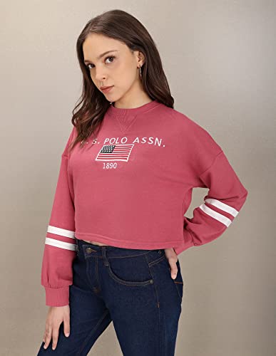 U.S. POLO ASSN. Dark Pink Crew Neck Brand Embroidered Sweatshirt