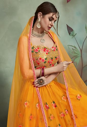 AG Clothing Women's Net Semi Stitched Lehenga Choli With Dupatta | Thread And Sequin Embroidery Pattern | Traditional, Wedding, Ethnic Wear Lehenga (AD-EUPHORIA-VOL2O-2901-Yellow)