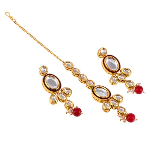 VOYLLA Kundan Elegance Round Cut Kundan Maang Tika Set For Women, Jewellery Set For Women, Womens Gift, Gift For Her
