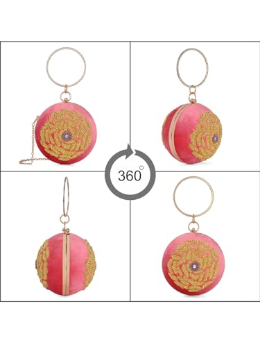 TOOBA Women's Synthetic Pink Rose Handicraft Beautiful Bling Box Clutch Bag for Wedding, Banquet, Gift Family, & Friends