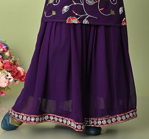 SPAMitude - Georgette Embroidery Sequin Kurta, Skirt and Dupatta Set for Girls – Ethnic Party Dress I Birthday Trendy Classic Outfit I Square Neck Sleeveless (PURPLE, 12-13 YEARS)