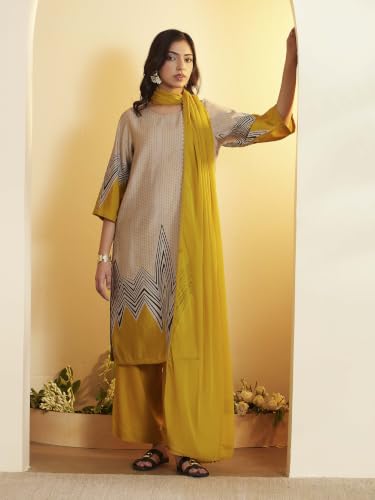 BIBA Viscose Blend Printed Straight Casual Kurta With Palazzo And Dupatta