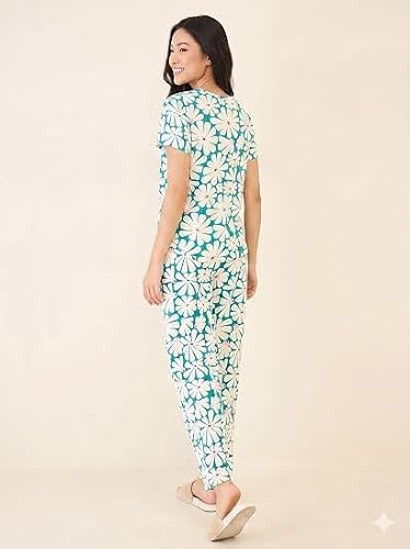 HEY FUN Women's Summer Bloom Floral Print Co Ord Set Soft Comfortable Matching Top and Bottom Casual Lounge Wear Relaxed Fit Two Piece Outfit for Home Daily Wear Travel and Indoor Use