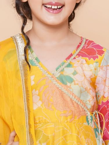 Bitiya By Bhama Girls Yellow Multi Floral Printed Angrakha Gotta Patti Kurta & Sharara set With Dupatta(TKS136)
