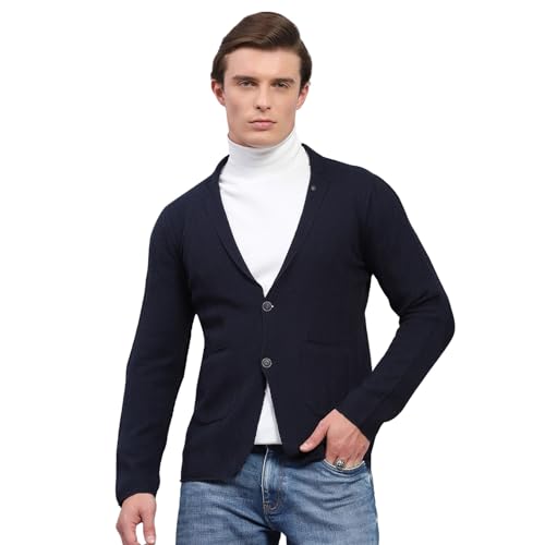 Monte Carlo Mens Navy Blue Self Design V Neck Full Sleeve Coat (1239388KC-148-42)