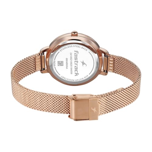 Fastrack Stunners X Quartz Analog with Pink Dial Rose Gold Stainless Steel Strap Watch for Girls - 68048WM02