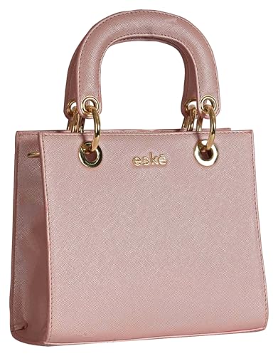 eske Vegan Leather Sofia Handbag, Detachable Strap, 8 cm Handle Drop, 57 cm Shoulder Drop (Pink Saffiano)