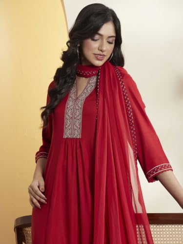 BIBA 100% Viscose Solid Semi-Formal Straight Kurta With Palazzo And Dupatta